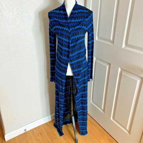 L'Agence Lagence Womens Sz S Open Front Cardigan Duster zigzag Blue Black Sweate - Picture 1 of 7